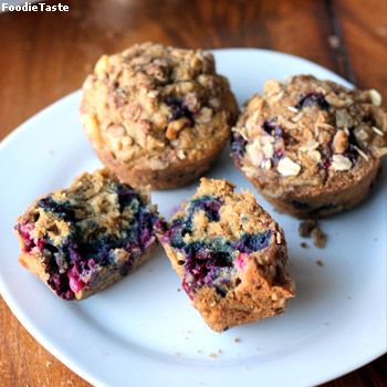 โอ๊ตมีลมัฟฟิน - Oatmeal Blueberry Muffins with Walnut Oat Streusel