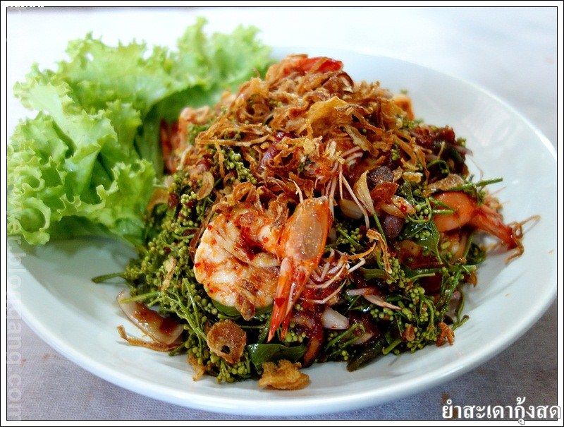 ยำสะเดากุ้งสด (Spicy Neem Tree flower with prawns salad)
